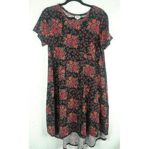 Floral Simply Comfortable Dress Flowers LuLaRoe Size Medium Black Stretchy Hi Lo - Picture 3 of 7